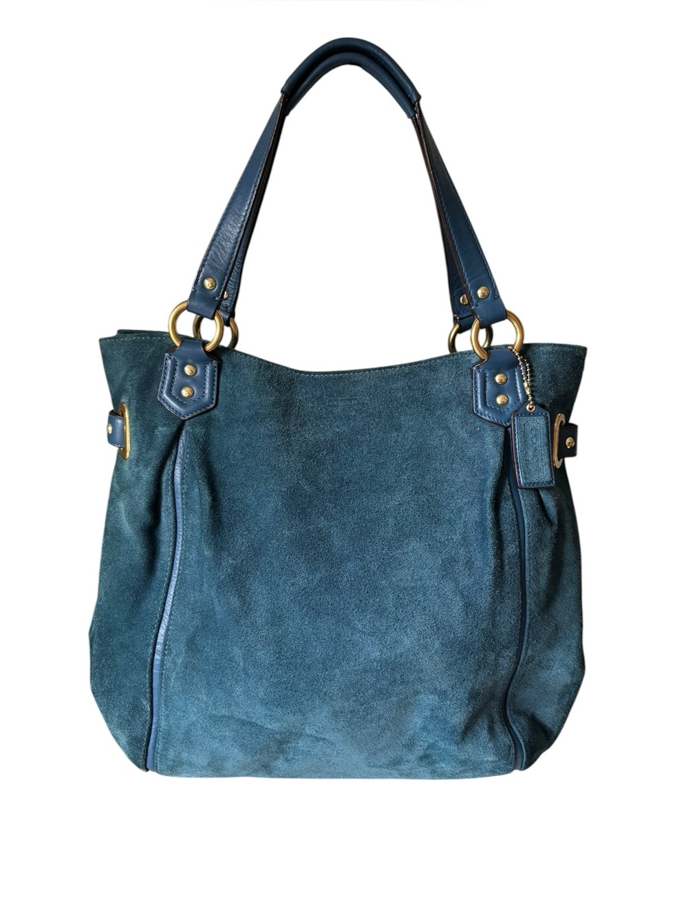 39) Coach Collette Suede Leather Tote Bag in Teal Green - Picture 2 of 7